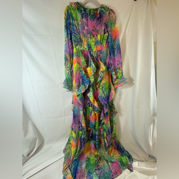 show me your mumu Jenny Ruffle Maxi Dress Small Vibrant colorful chiffon - Picture 4 of 8